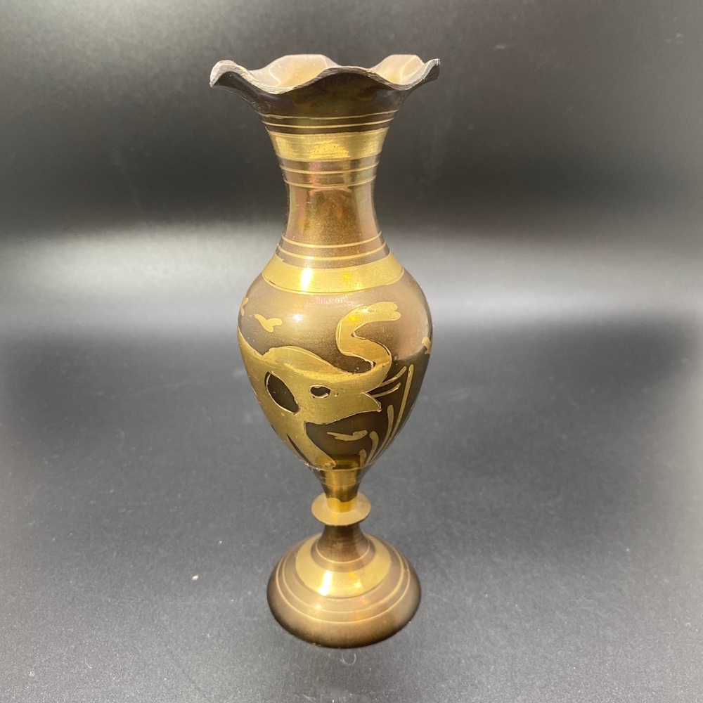 Elephant flower brass vase 6" rainbow made in india #248 - Picture 4 of 5